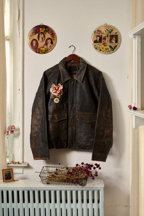 Leather Corsage Floral Jacket
